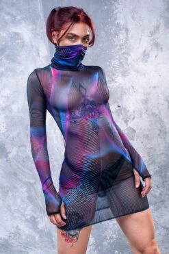 Synth Wave Mesh High Neck Dress -Badinka 1 11