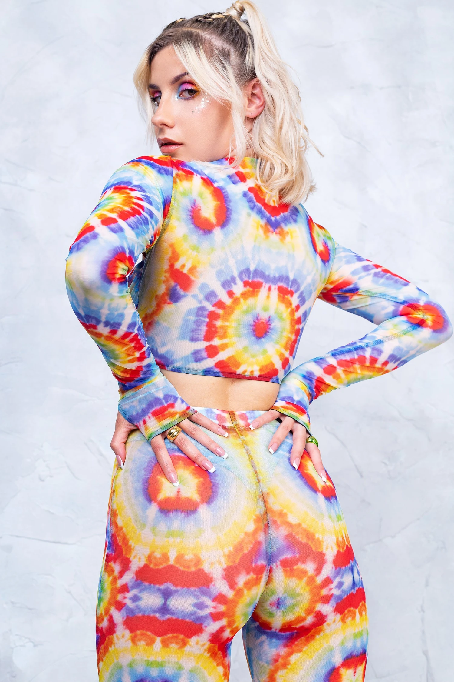 Tie Dye Sleeved Crossed Mesh Top 2 Tie Dye Sleeved Crossed Mesh Top - Image 2