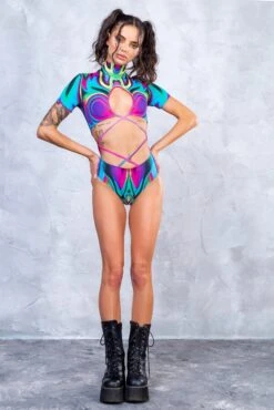 Fluorescent Marble Strapped Bodysuit -Badinka 3 215dccfb c104 4016 aa80 ae4e9b99bc3d