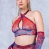 Jumon Halter Criss Cross Mesh Top